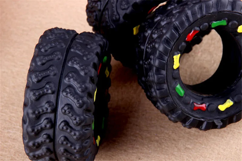 Durable Dog Chew Toy - Rubber Tires with Squeaker 