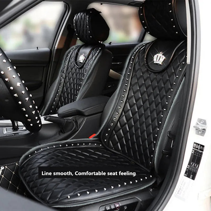 Housse de siège auto en cuir PU | Style royal avec rivets couronne