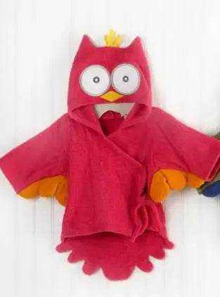 Serviette de séchage rouge ultra-absorbante en coton rembourré pour chiens et chats avec capuche design chouette.