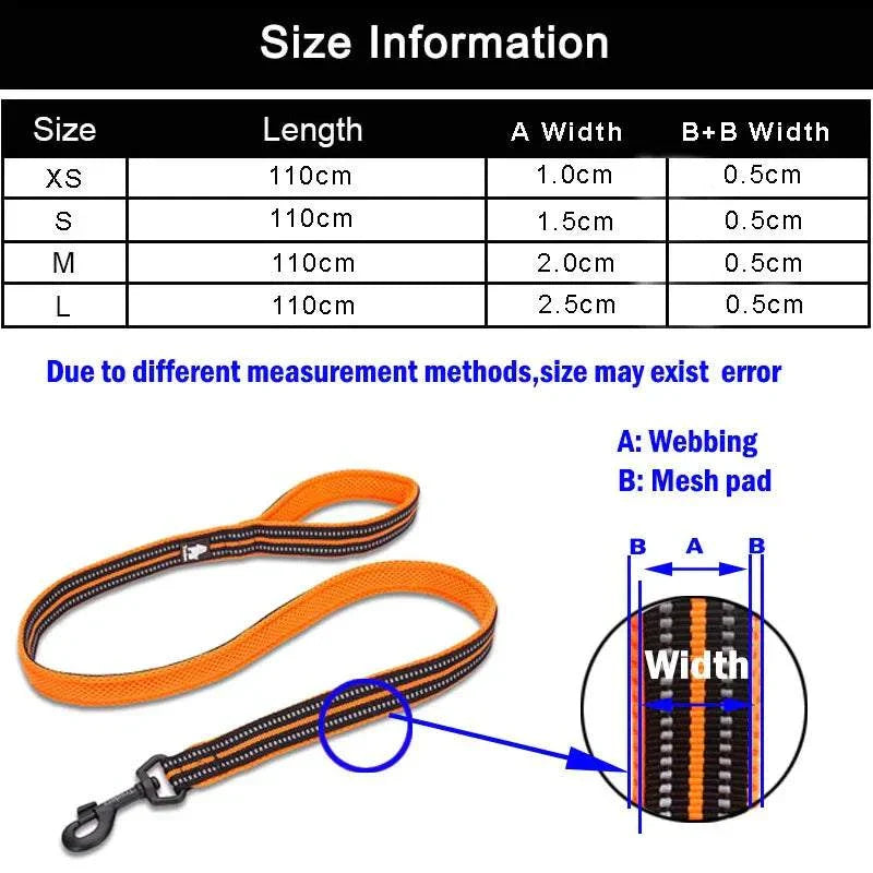 laisse chien Truelove 110 cm rembourrée nylon avec bandes réfléchissantes 3M orange sécurité et confort promenade