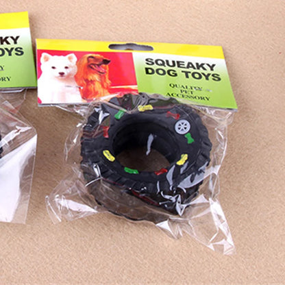 Durable Dog Chew Toy - Rubber Tires with Squeaker 