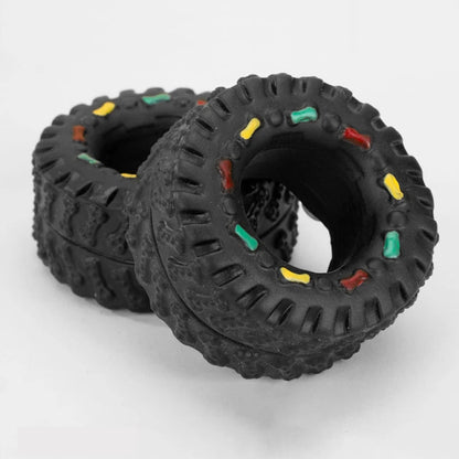 Durable Dog Chew Toy - Rubber Tires with Squeaker 