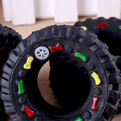 Durable Dog Chew Toy - Rubber Tires with Squeaker 