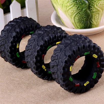 Durable Dog Chew Toy - Rubber Tires with Squeaker 