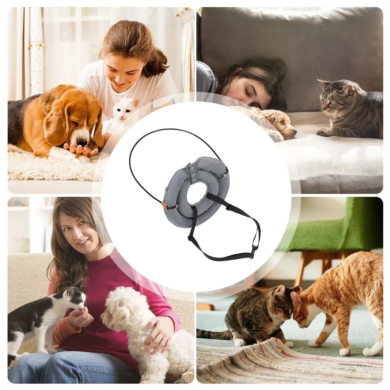 harnais protecteur réglable avec collier guide anti-collision pour chiens aveugles noir réfléchissant