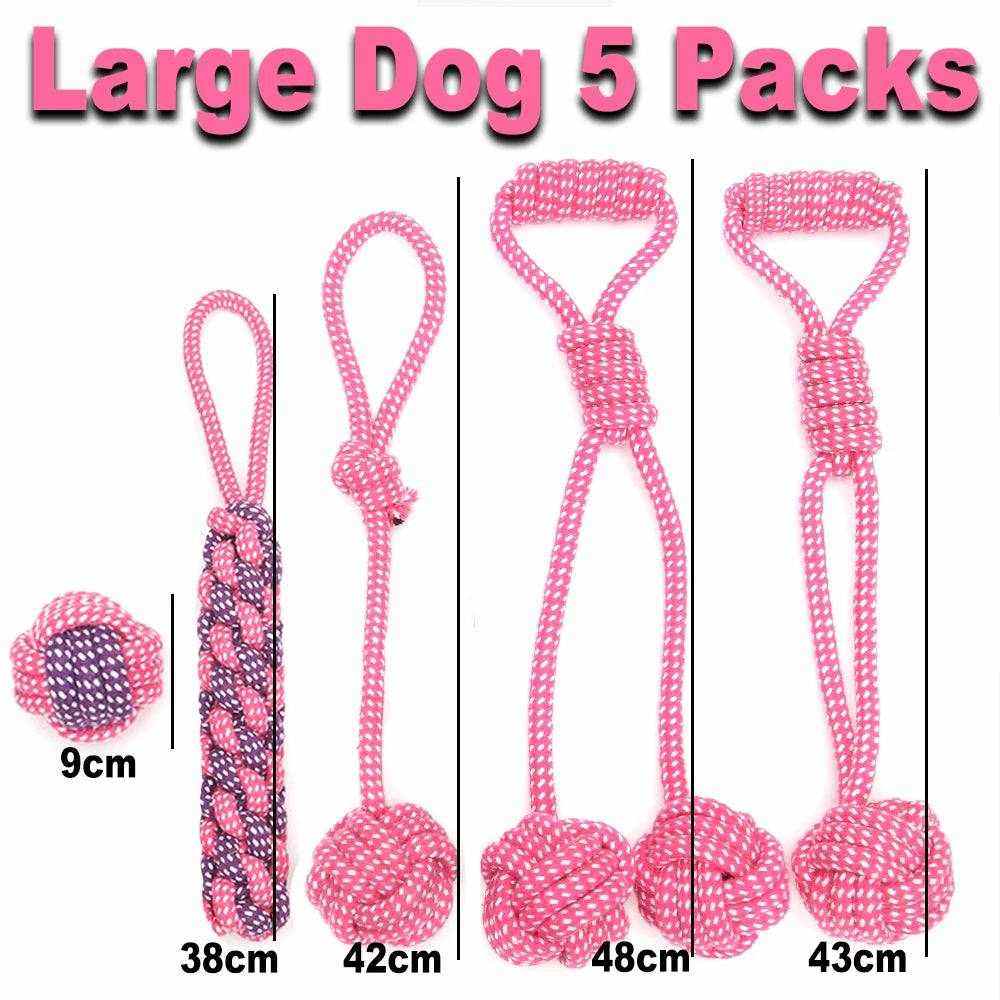 lot de 5 jouets en corde rose pour grands chiens, jouets à mâcher robustes et interactifs, différentes tailles de 38cm à 48cm, boules en corde tressée de