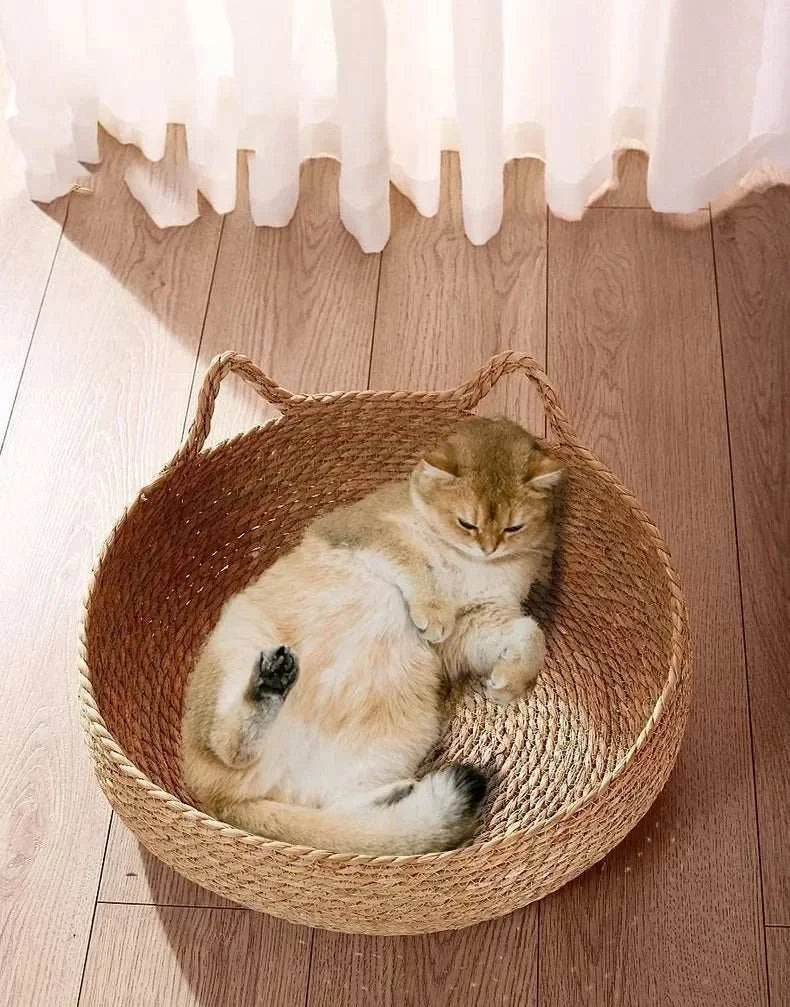 Panier en vigne tressée pour chat | Confort & chaleur toute l’année