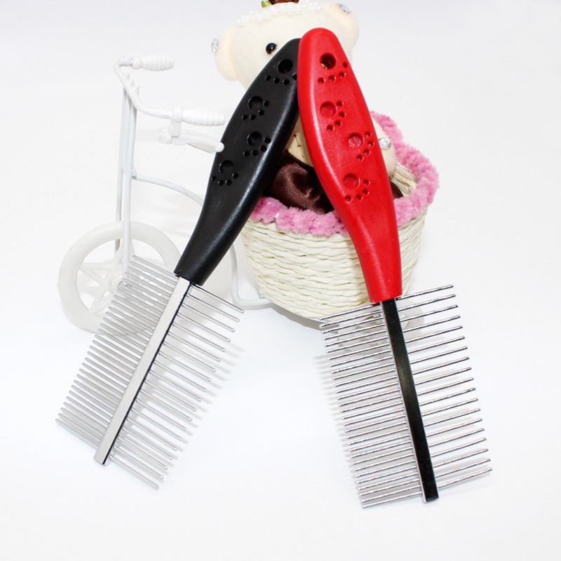 Peigne à double rangée pour animaux avec poignée ergonomique, dents en acier inoxydable, démêlage doux pour pelage chien et chat.