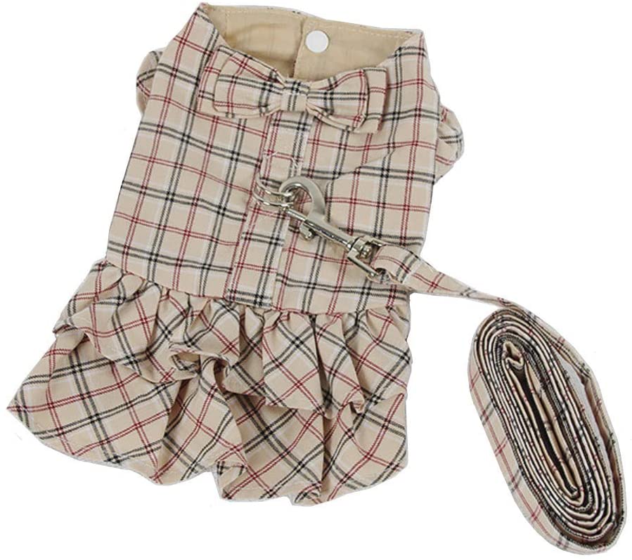 Robe pour petit animal avec Robe pour Petit Animal | Élégance et Style en Toutes Saisonsmotif plaid et décorations élégantes.