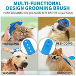 kit de toilettage bleu brosse caoutchouc souple gant bain chiens chats pelage soin doux démêlage massage