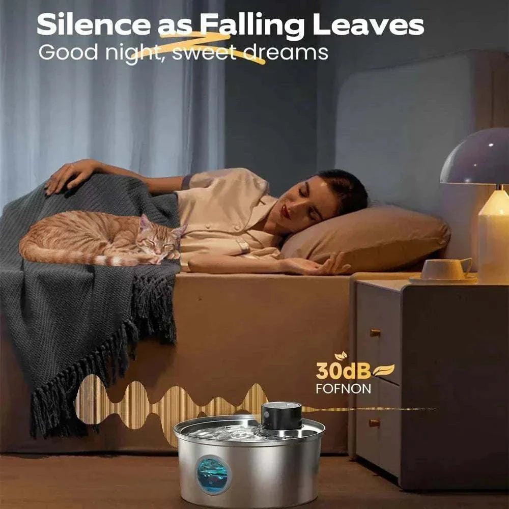 fontaine à eau automatique en acier inoxydable pour chiens et chats 3,2 L silencieuse avec capteur de mouvement et filtration multi-couches