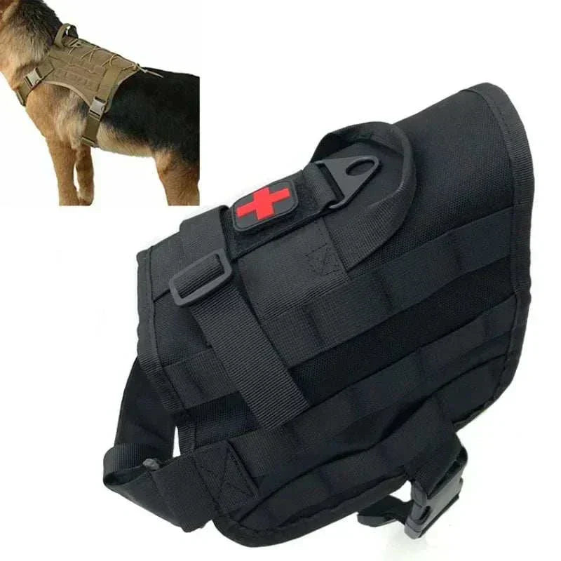 Harnais tactique de service pour chiens en nylon 1000D, résistant et confortable, idéal pour entraînement et chasse, taille L.