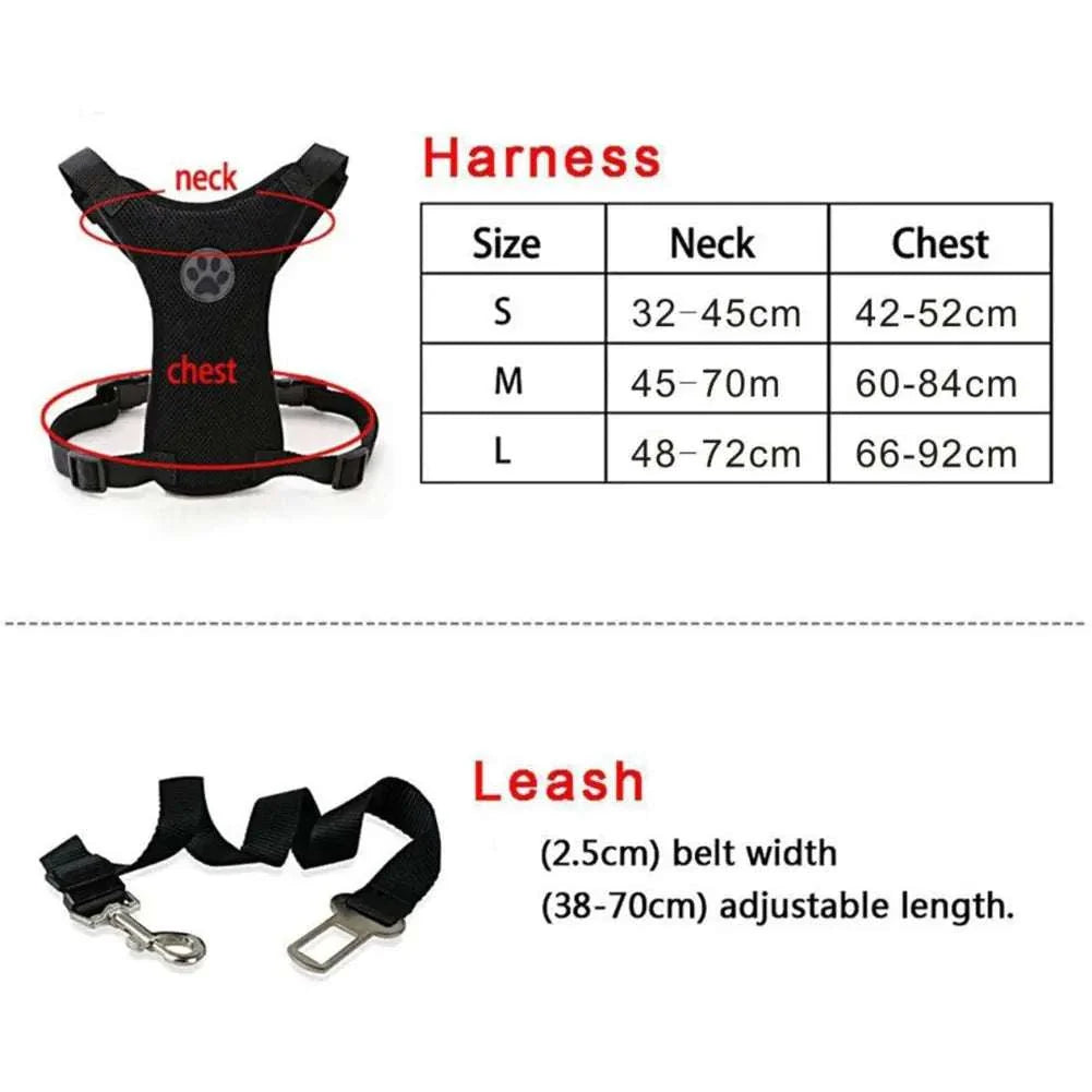 Car Safety Harness with Breathable Leash and Multifunctional Strap for Dogs