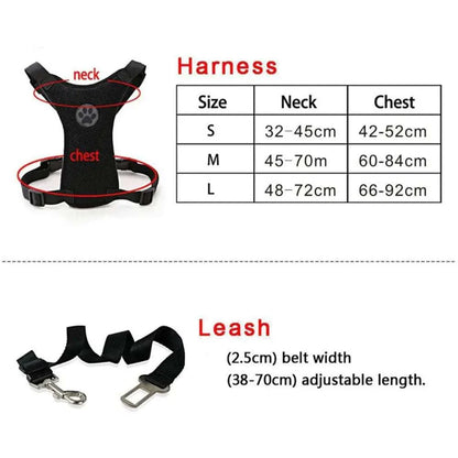 Car Safety Harness with Breathable Leash and Multifunctional Strap for Dogs