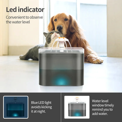 Fontaine à Eau pour Chats et Petits Chiens - 2L Ultra Silencieuse avec Éclairage LED et Distribution Automatique