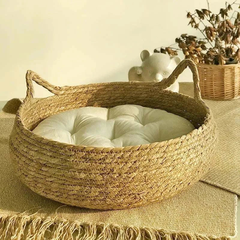Panier en vigne tressée pour chat | Confort & chaleur toute l’année