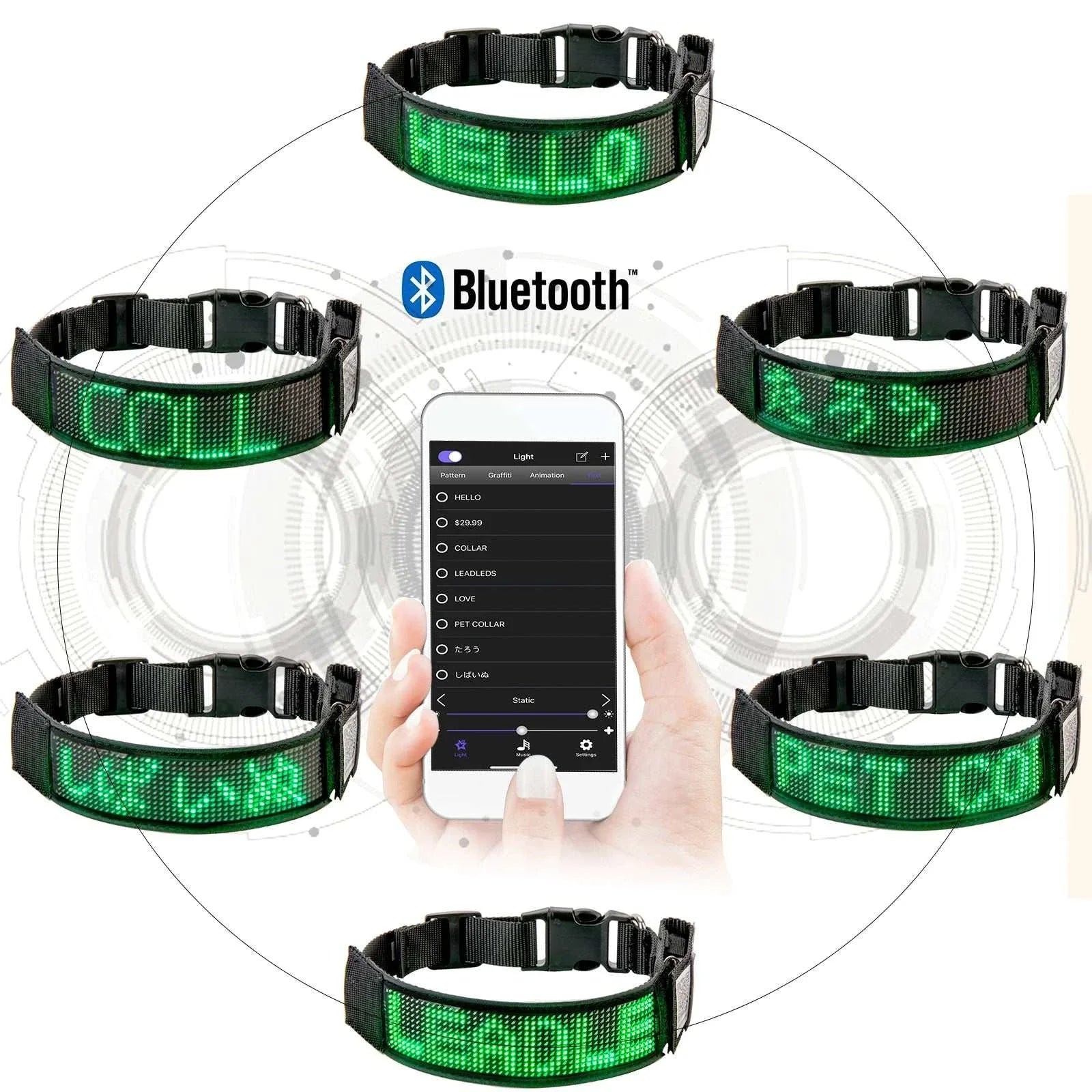 Collier LED Programmable Chien | Vert