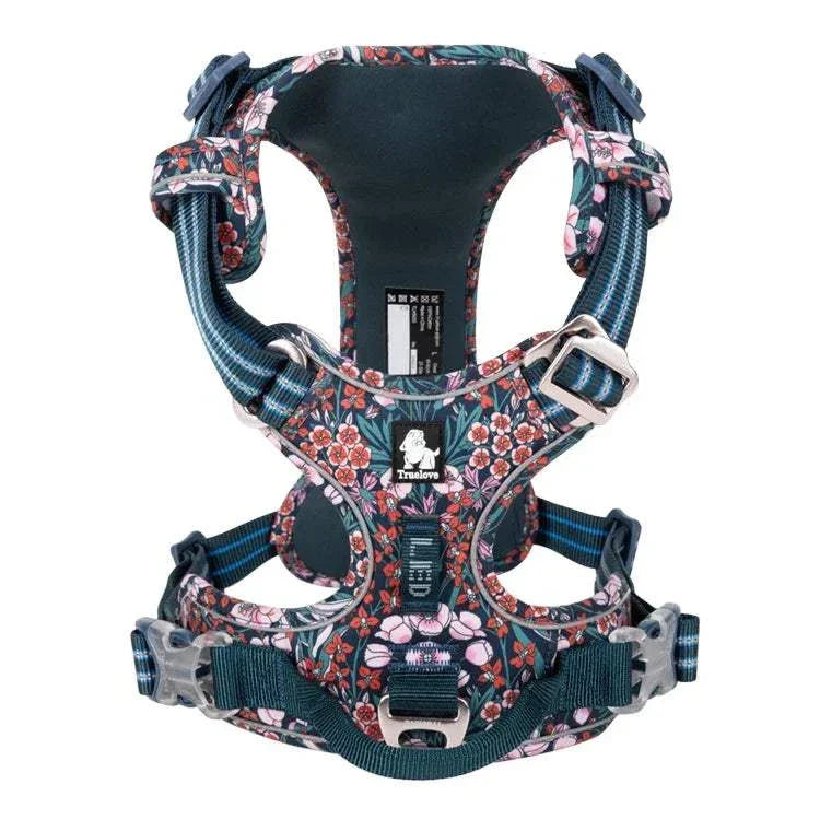 harnais anti-traction pour chien en nylon réfléchissant réglable avec poignée de contrôle et motifs floraux pour confort et sécurité