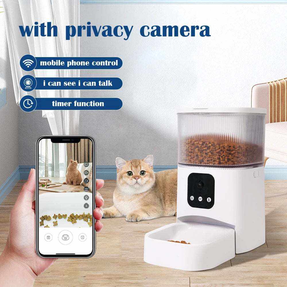 distributeur automatique de nourriture pour animaux avec caméra wifi et commandes vocales pour chats et chiens 3L