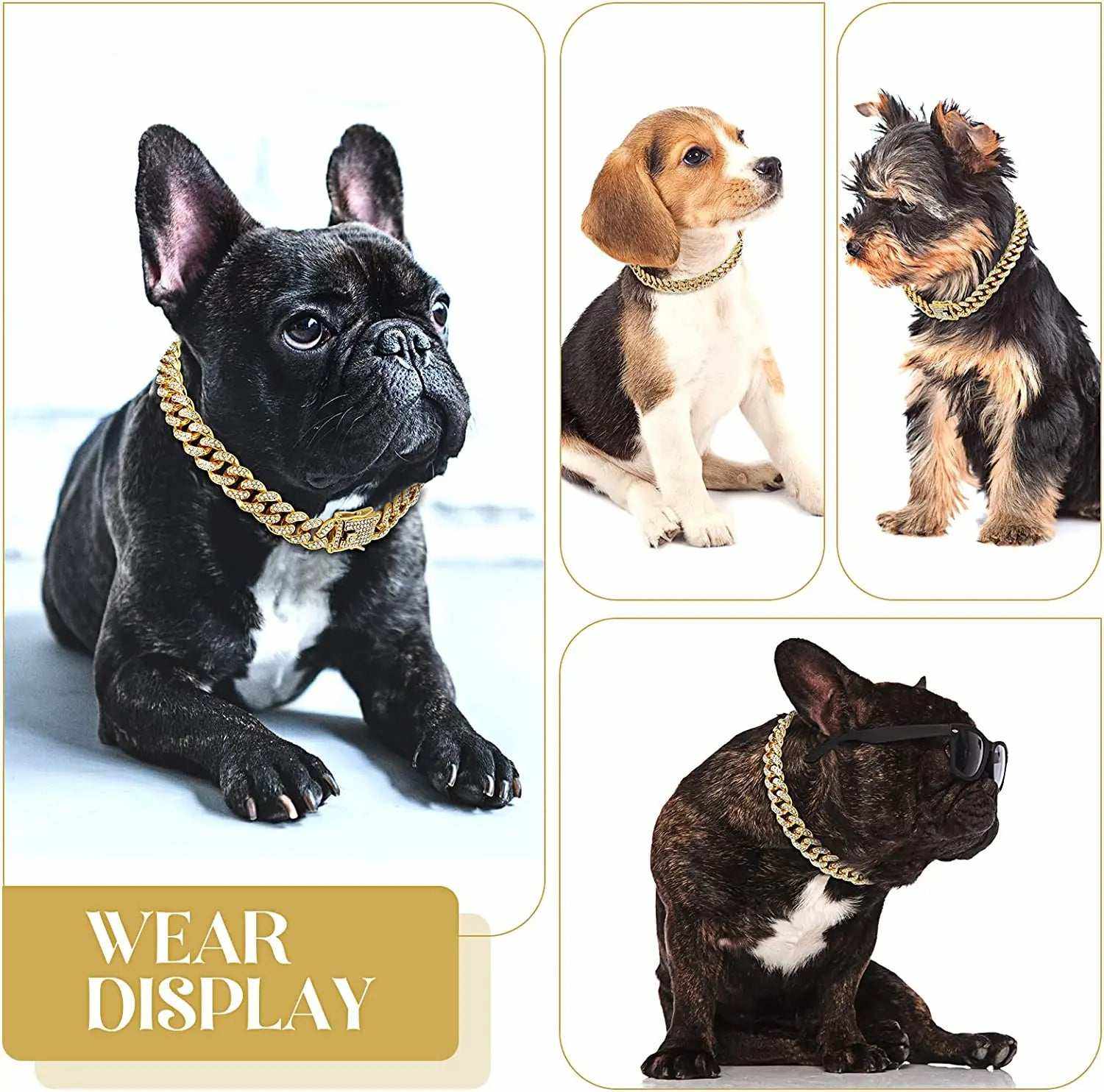 collier cubain doré avec strass pour chien, bijou de luxe ajustable et confortable pour petits animaux