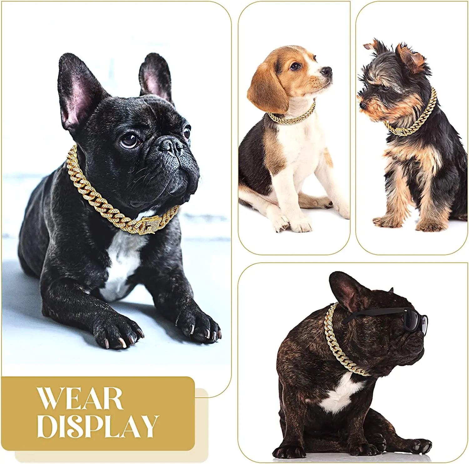 Collier Cubain Doré pour Chat | Bijou de Luxe Strass pour Mariage & Cosplay