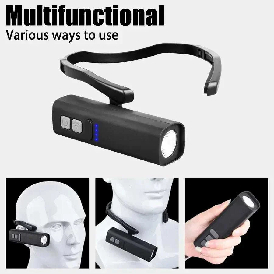 Lampe frontale LED 2025 ultra lumineuse avec capteur de mouvement, batterie rechargeable USB, étanche IPX4, ajustable et multifonctionnelle pour activités nocturnes et sportives.