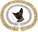 Luxury Gold Cuban Link Cat Collar with Rhinestone, Perfect for Weddings & Cosplay.