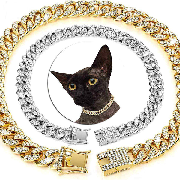 Gold Cuban Cat Collar | Luxury Rhinestone Jewelry for Wedding & Cosplay