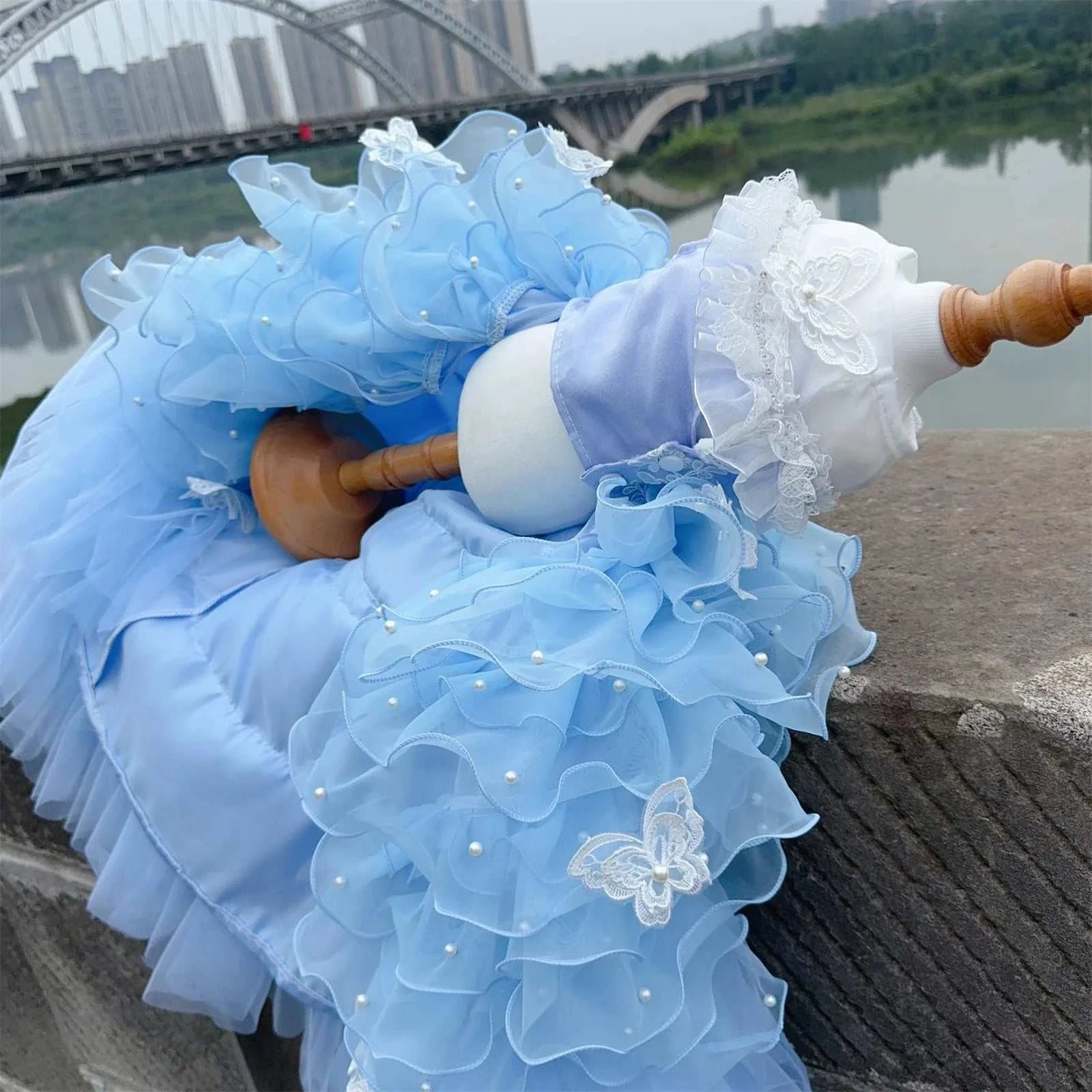 Robe de luxe pour chien | Fait main avec dentelle, perles & broderies florales