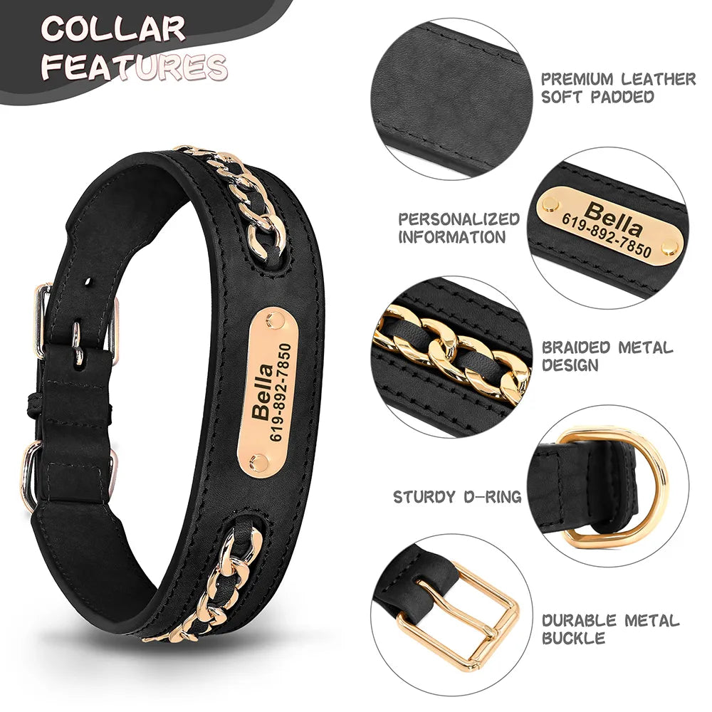 Collier en Cuir Personnalisé | Plaque d’Identification Gravée pour Chiens