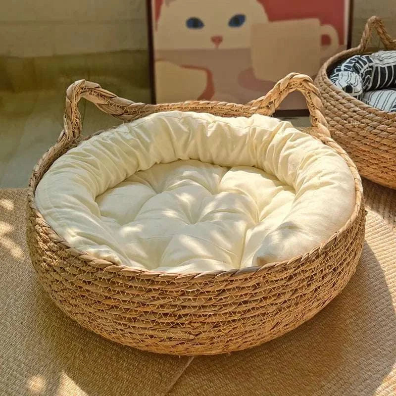 Panier en vigne tressée pour chat | Confort & chaleur toute l’année