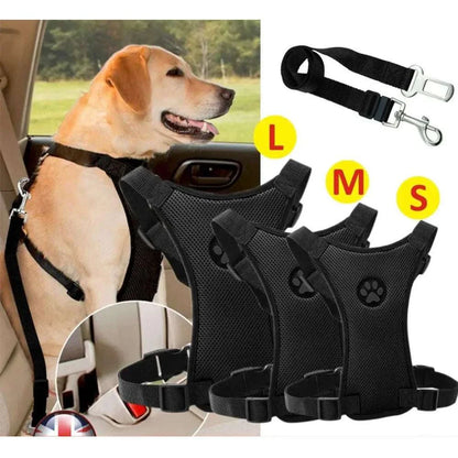 Car Safety Harness with Breathable Leash and Multifunctional Strap for Dogs