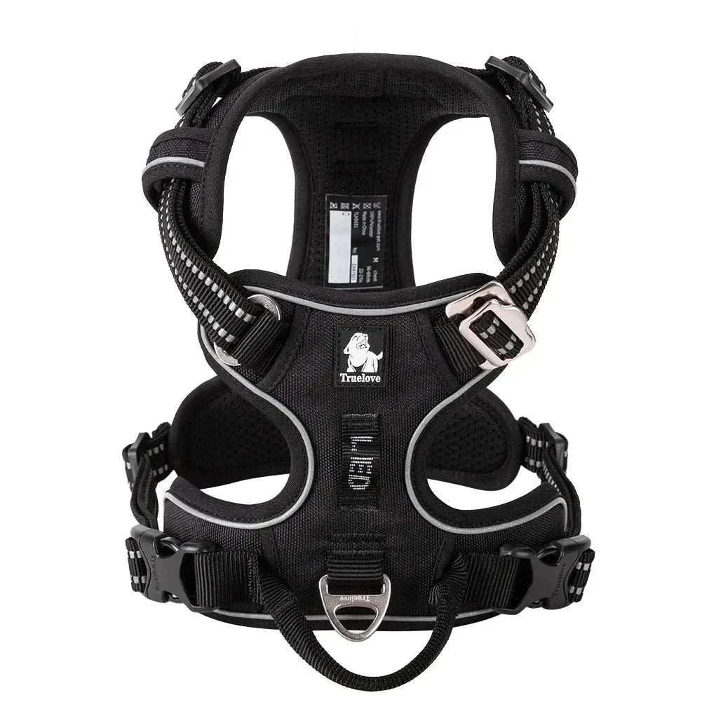 harnais anti-traction pour chien en nylon réglable avec bandes réfléchissantes et poignée de contrôle pour sécurité et confort