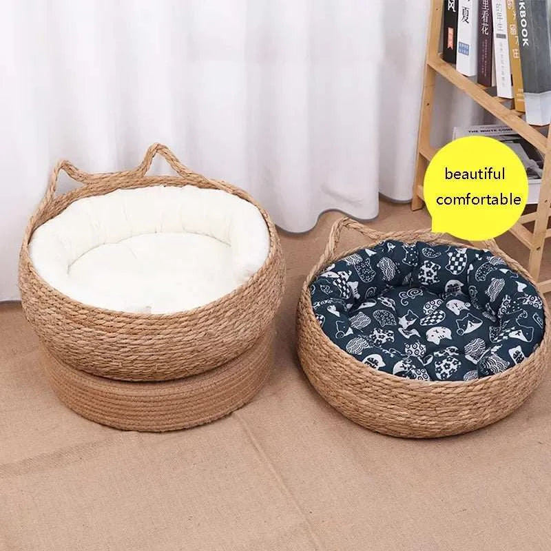 Panier en vigne tressée pour chat | Confort & chaleur toute l’année