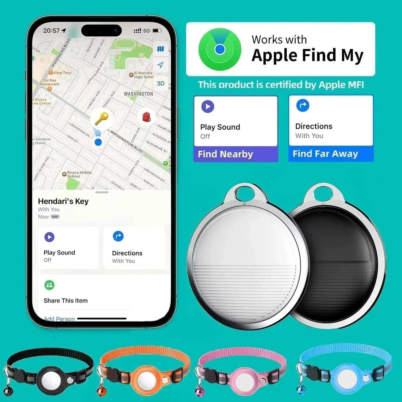 Mini GPS Tracker compatible with Apple Find My app, ideal for locating items and pets.