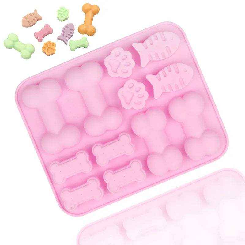 moule en silicone rose pour friandises en forme d'os et patte de chien chat pour chocolats et décorations de gâteaux