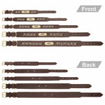 Colliers en cuir marron personnalisés pour chiens avec plaque d'identification gravée au laser, plusieurs tailles disponibles.