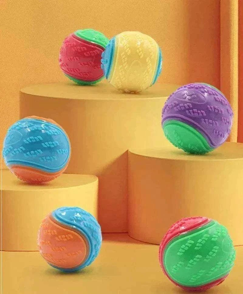 balle mâchouillable en TPR multicolore pour chien, jouet interactif et nettoyage dentaire, résistant et sonore, taille 6.5 cm