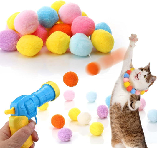 Cat Ball Launcher - Interactive Cat Toy with 20 Pom Poms