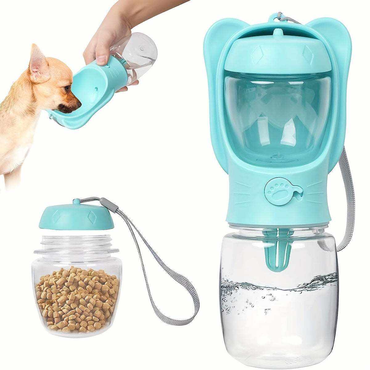 Gourde 2 en 1 pour chiens, distributeur d'eau et nourriture, portable avec filtration sûre, anti-fuite.