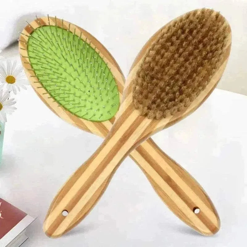 Boar Bristle Brush | Double-Sided Bamboo | Cats and Dogs