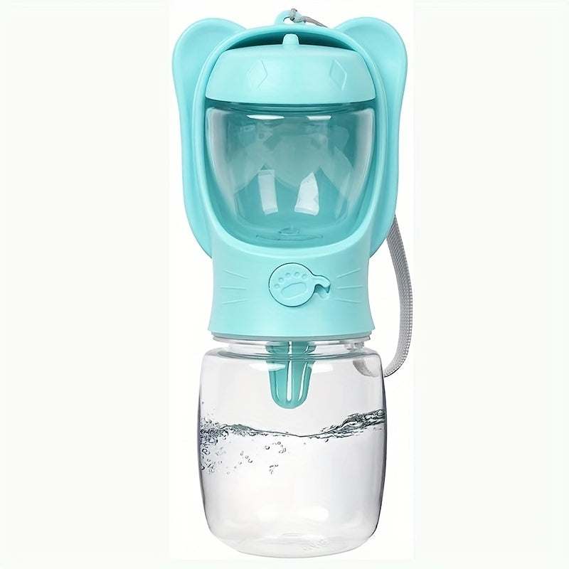 Distributeur d'eau et nourriture 2 en 1 pour animaux, design turquoise avec réservoir transparent.