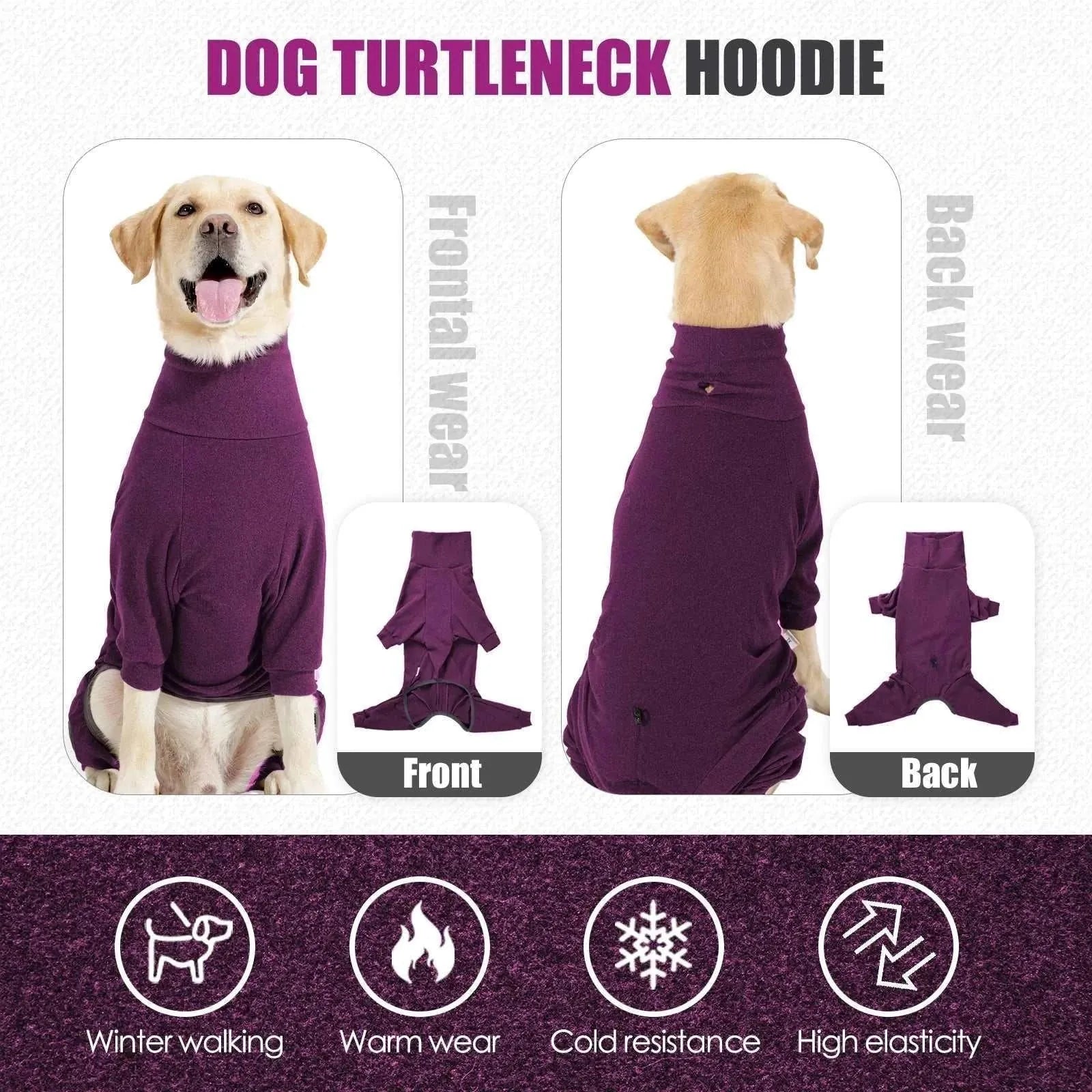 Warm fleece jumpsuit for large dogs | Winter windproof high-neck