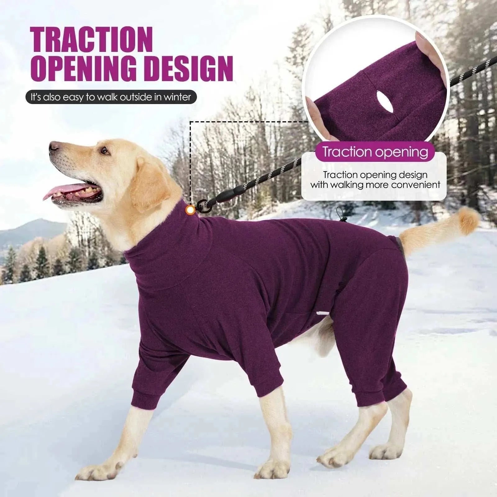 Warm fleece jumpsuit for large dogs | Winter windproof high-neck