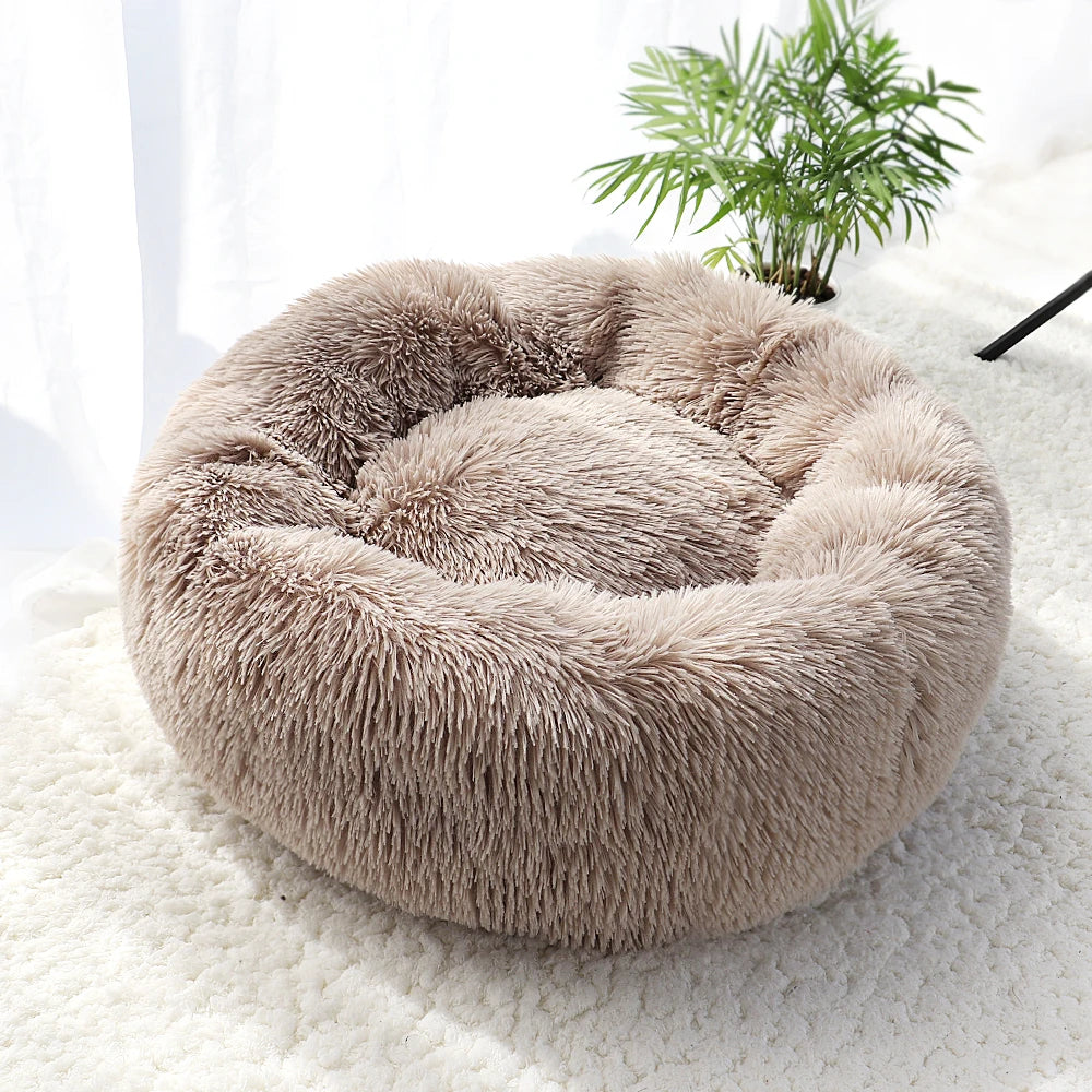 Long Plush Cat Bed House Soft Round Cat Bed Pet Dog Cushion Mats 50/60/70cm