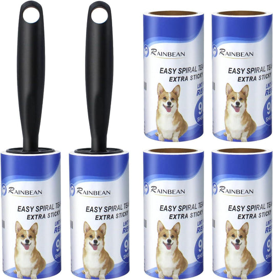 RAINBEAN Lint Rollers pour Pet Pet Extra Sticky, 540 Feuilles 6 Recharges Lint Rouleau avec 2 Poignées de mise à niveau, Portable Lint Dissolvant Cheveux Pet pour Chien Chat, Vêtements, Meubles