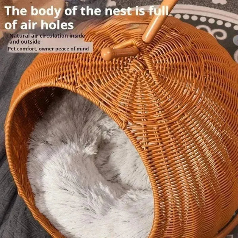 Hanging Hammock - Handmade Wicker Swing for Cats or Small Dogs, with Cushion