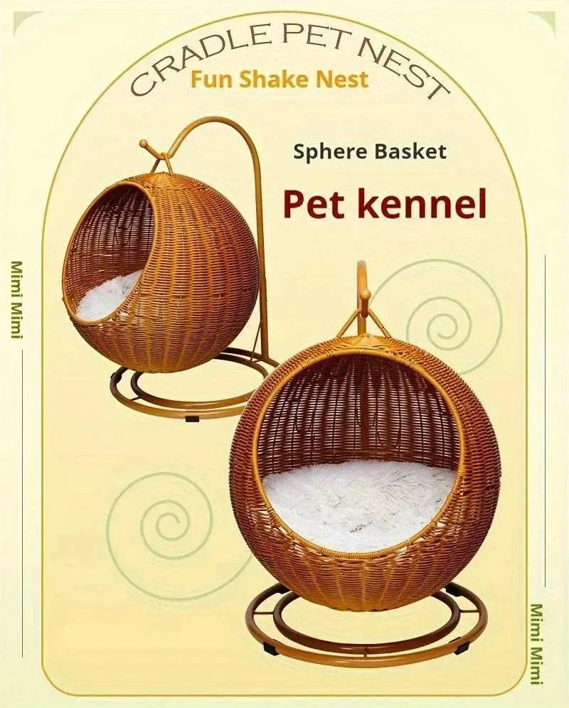 Hanging Hammock - Handmade Wicker Swing for Cats or Small Dogs, with Cushion