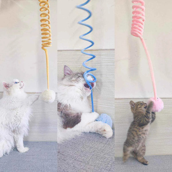 Interactive cat toy | Suction cup & spring-loaded fur ball rabbit