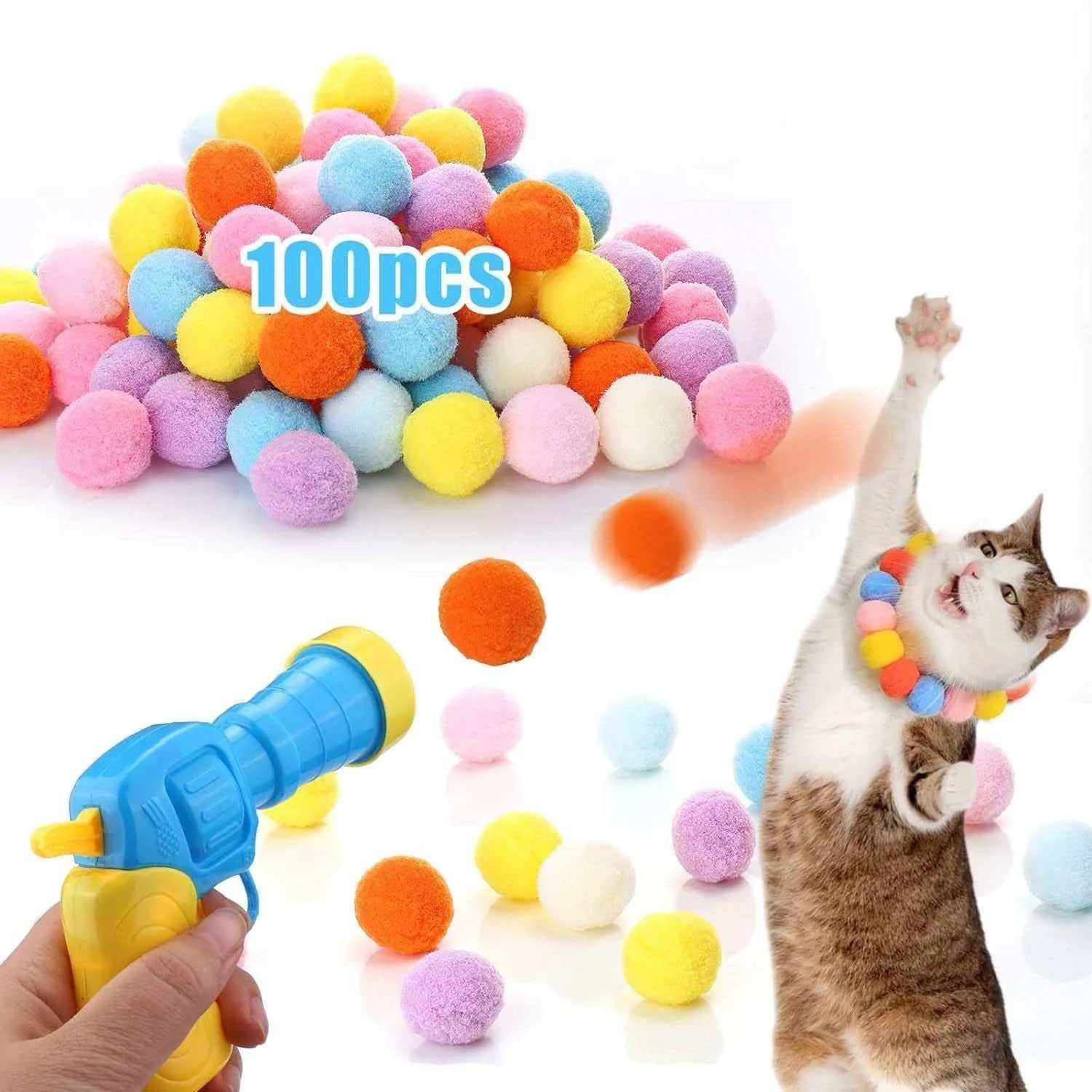 Lanceur de balles pour chats | Jouet interactif avec 20, 30, 50 ou 100 pompons